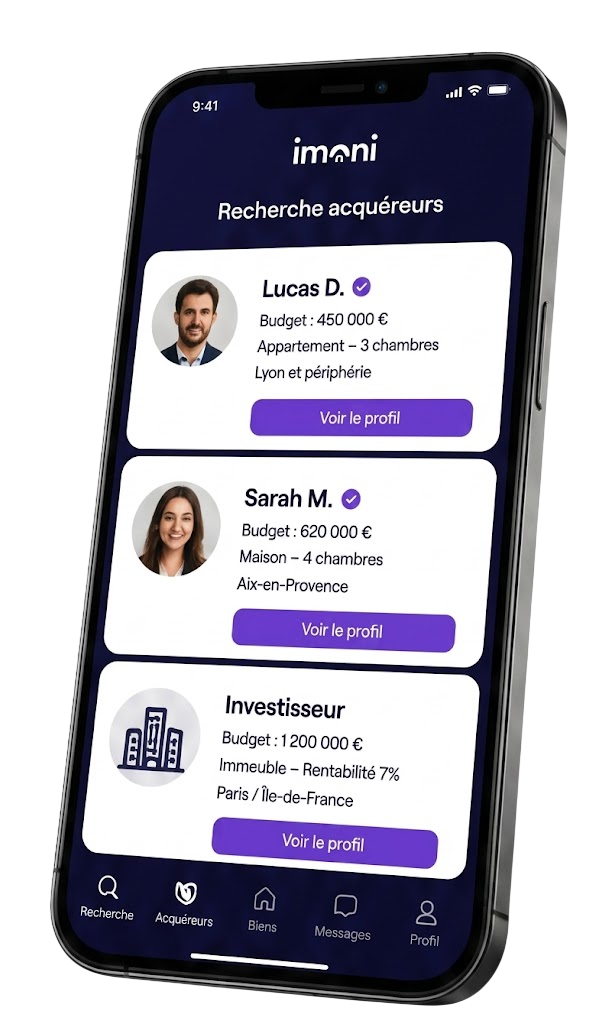 Imoni app — écran professionnel