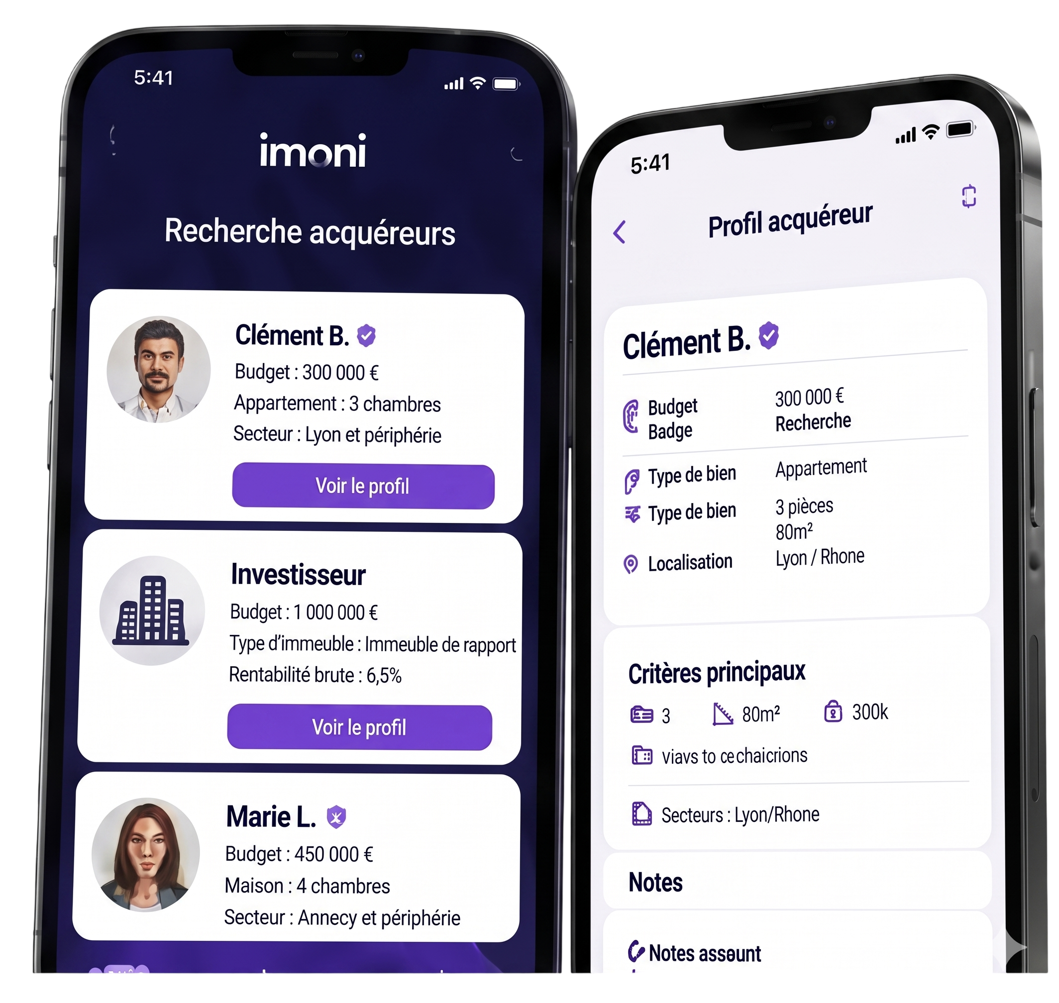 Imoni app sur deux téléphones